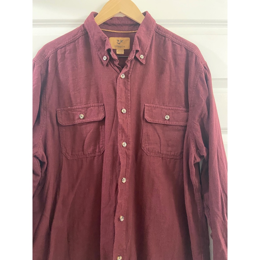 Outdoor Life Mens XL Burgundy Flannel Button Down Shirt Long Sleeve Cotton - Picture 3 of 7